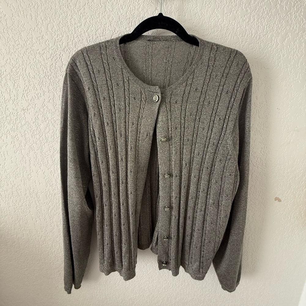 Vintage Metallic silk knit Women's Button-Front Sweater Cardigan